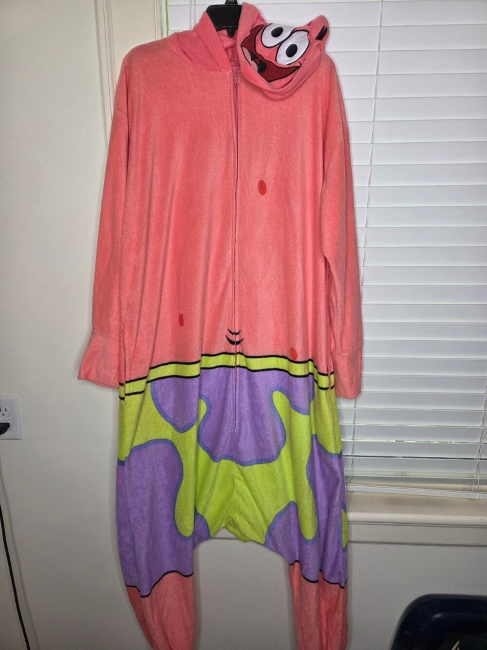 Adult Spongebob Patrick Star Hooded Fleece Costume L Pink Halloween Nickelodeon